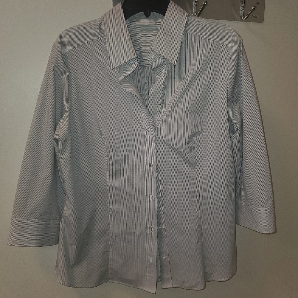 New York & Co XL Blue/White Striped Button Top‎ 3/4 Sleeves